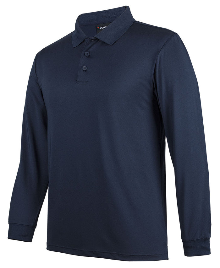 JBs Podium long sleeve stretch polo in dark navy with buttons
