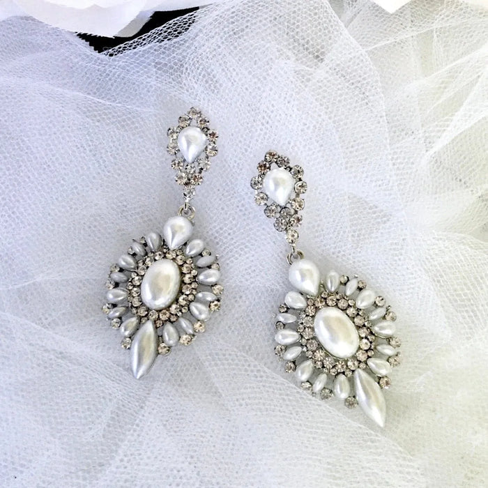 Wedding Jewelry - Pearl and Rhinestone Bridal Earrings