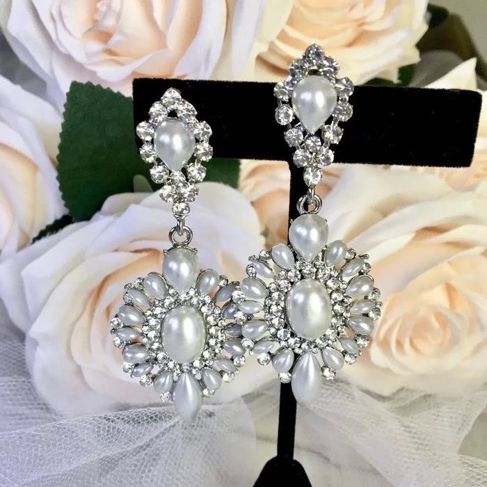 Wedding Jewelry - Pearl and Rhinestone Bridal Earrings