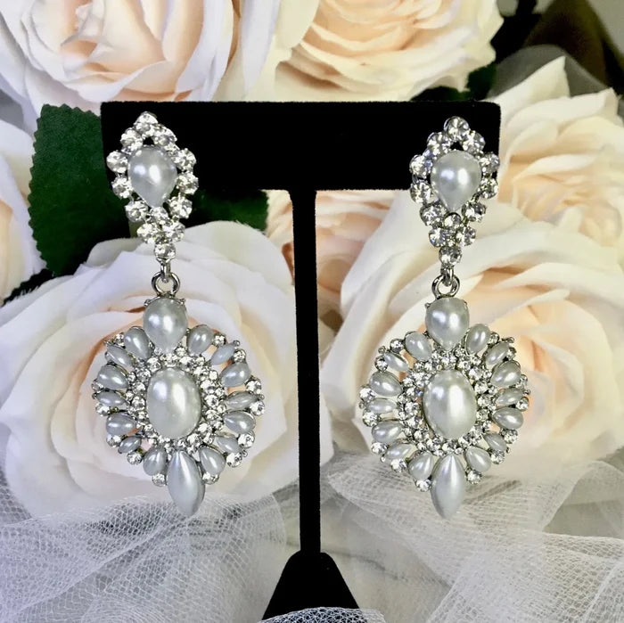 Wedding Jewelry - Pearl and Rhinestone Bridal Earrings