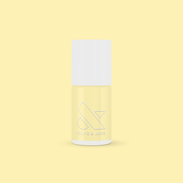 JLR gel polish bottle in pastel sunny yellow shade for a bright and cheerful mani by Olive and June