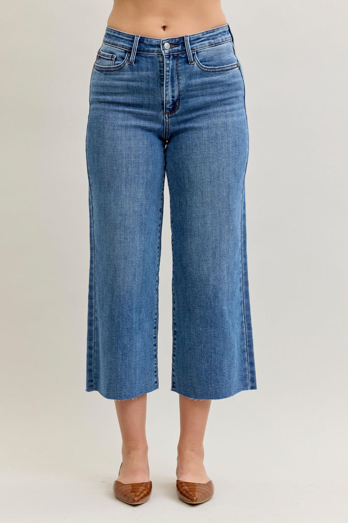 Judy Blue High Waist Crop Jeans  w/ Raw Hem