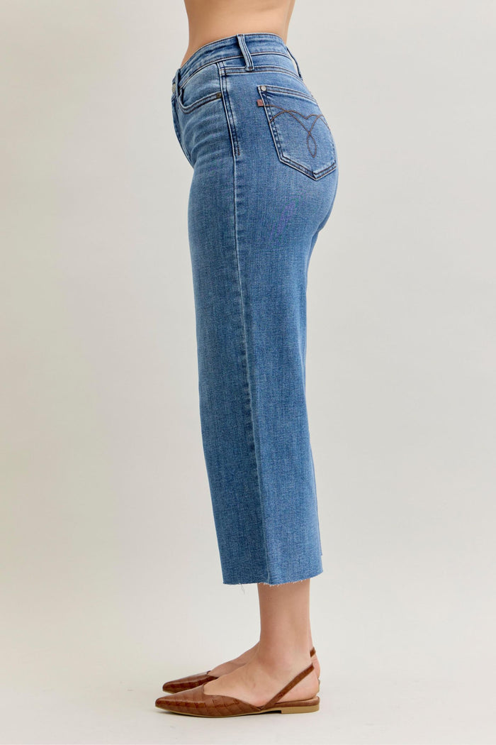 Judy Blue High Waist Crop Jeans  w/ Raw Hem