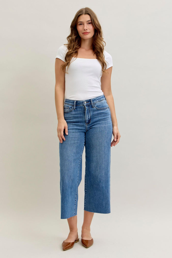Judy Blue High Waist Crop Jeans  w/ Raw Hem