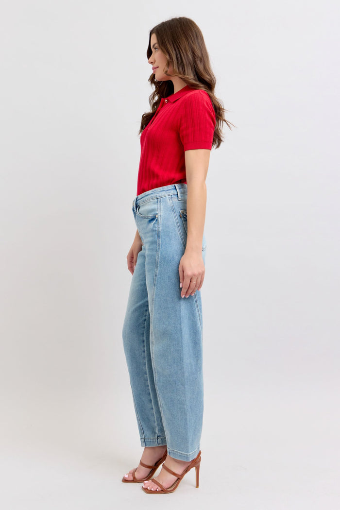 Judy Blue High Waist Side Panel Barrel Leg Jeans