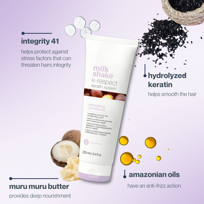 milk_shake  k-respect Shampoo bottle with ingredients listed on a light purple background