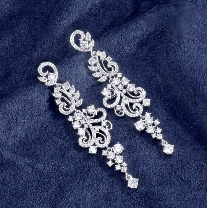 Wedding Jewelry - Silver Cubic Zirconia Bridal Earrings
