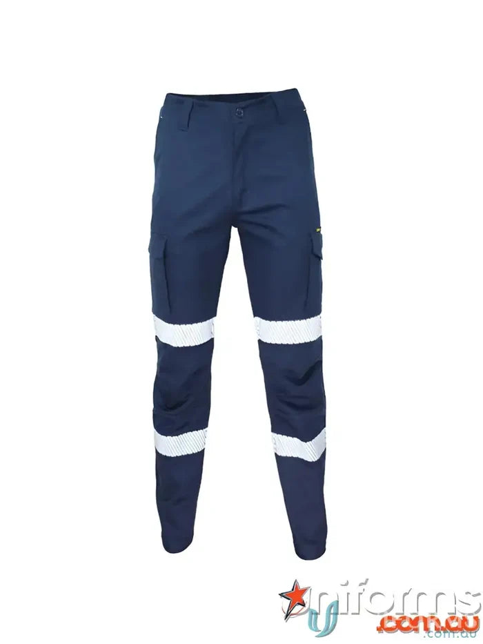 Navy blue Segment Taped Cargo Pants with SlimFlex Cushioned Knee Pads and Reflective Stripes