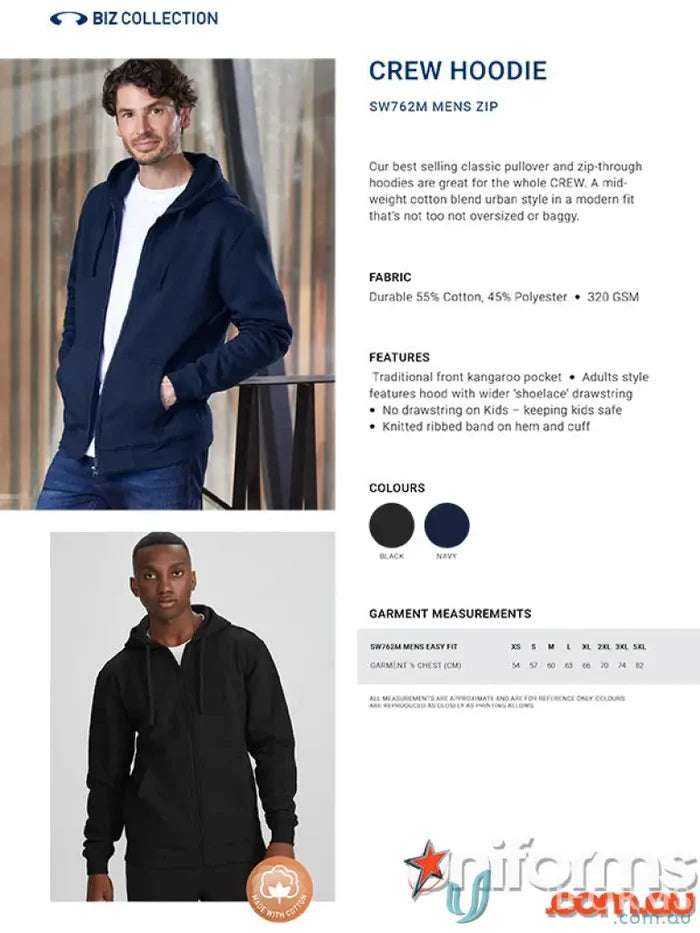 Crew zip hoodie product details from the Sw762M Biz Collection Crew Zip Hoodie line