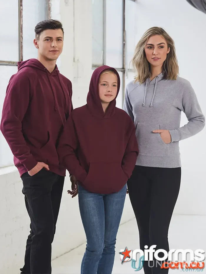 Three people wearing colorful fleecy hoodies, perfect for uniforms or workwear