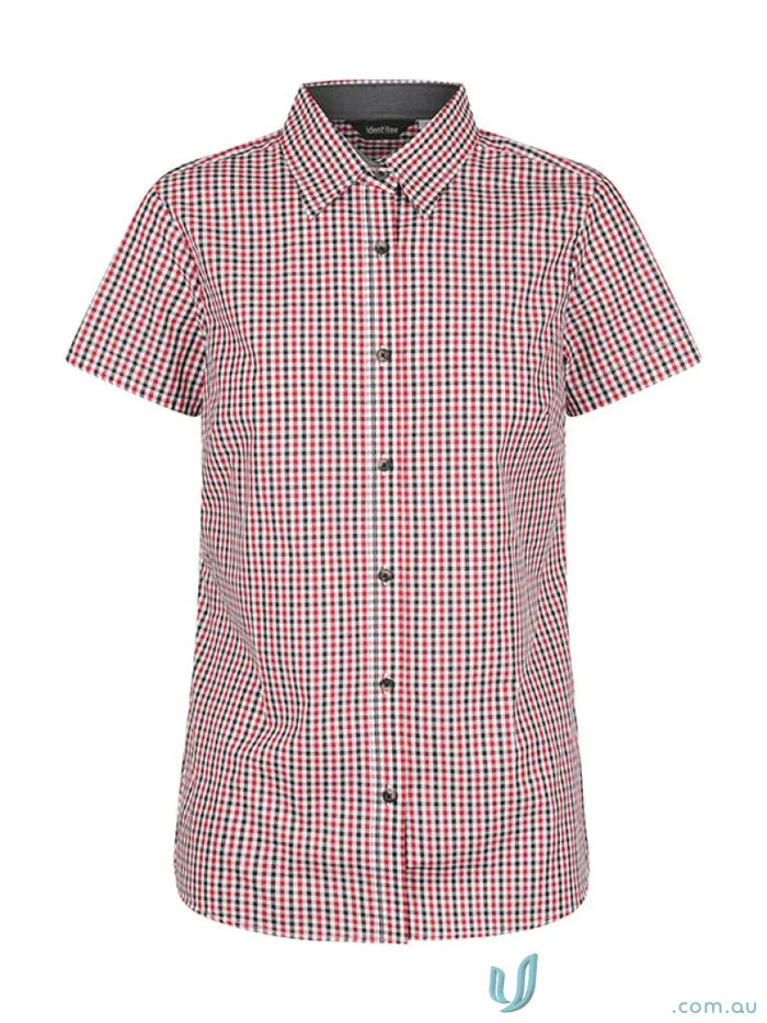 Ladies Hudson Short Sleeve Shirt with red and black gingham check pattern