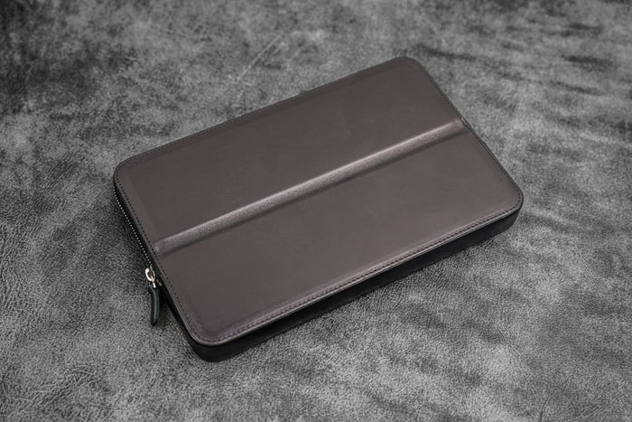 Leather Zippered Magnum Opus 12 Slots Hard Pen Case with Removable Pen Tray - Black