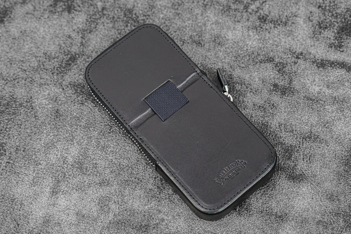 Leather Zippered Magnum Opus 3 Slots Hard Pen Case with Removable Pen Tray - Black