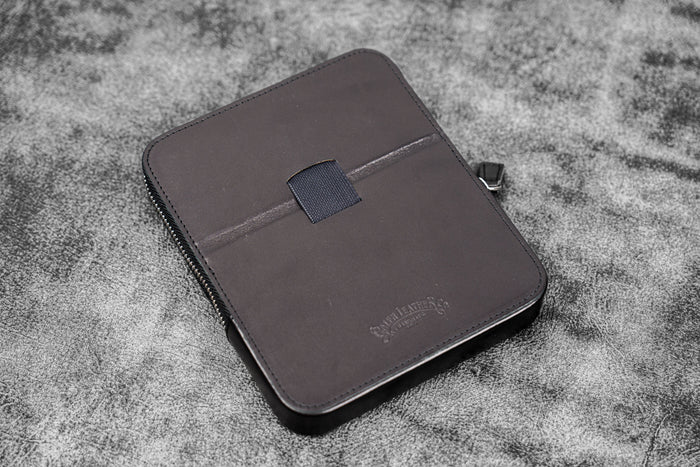 Leather Zippered Magnum Opus 6 Slots Hard Pen Case with Removable Pen Tray - Black