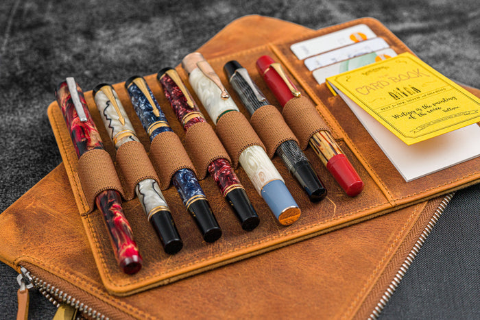 Leather Zippered Writer's Bank Bag - Pen Pouch - Crazy Horse Brown