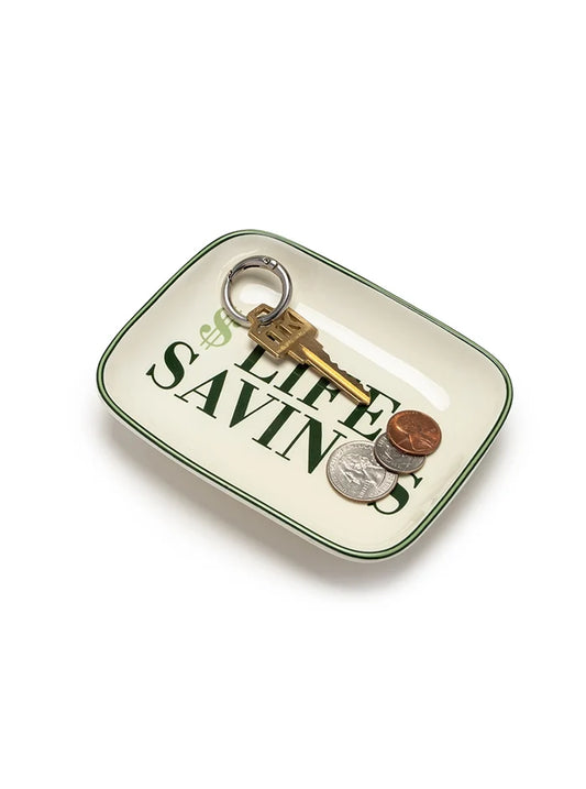 "$ Life Savings $" - Ceramic Trinket & Jewelry Tray / Dish