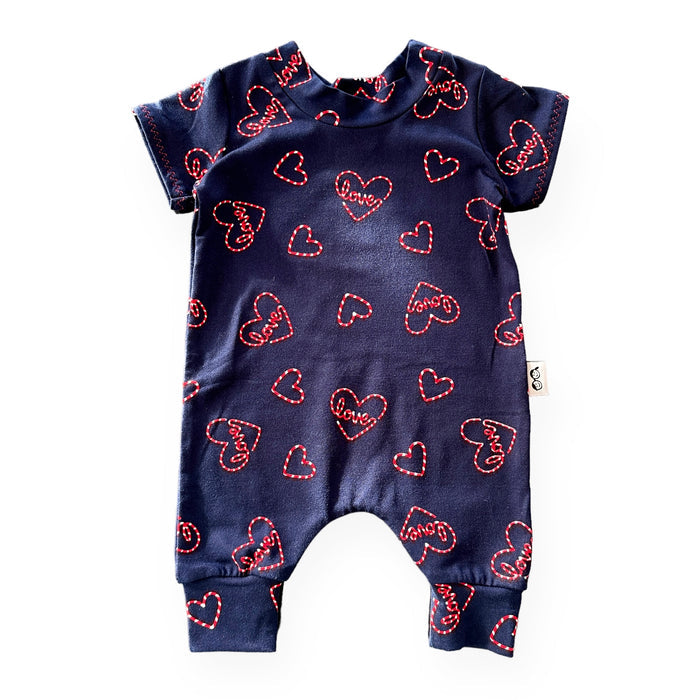 Love Hearts on Blue Harem Romper