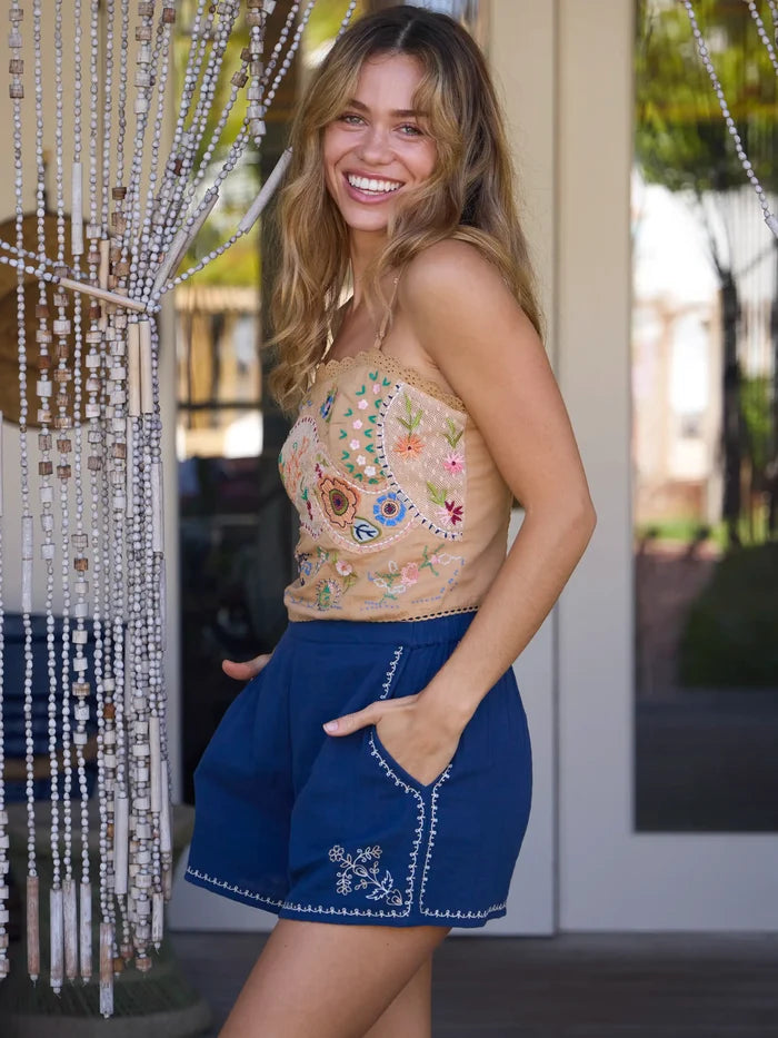Mabel Embroidered Cotton Top - Tan-view 4