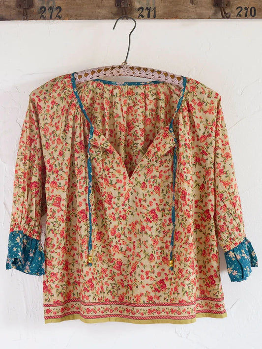 Magnolia Cotton Top - Blue Cream Ditsy-view 1