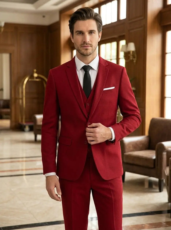 Max men's tailored suit with breathable fabric, perfect for weddings and formal events, shown in a sleek, professional fit.