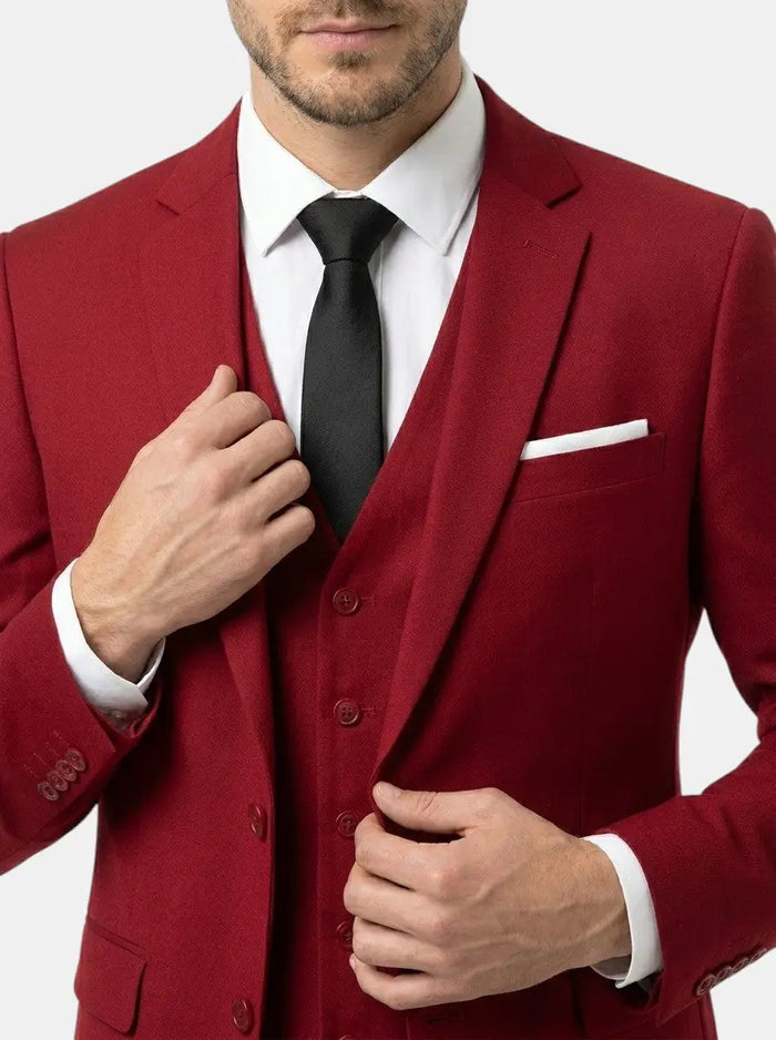 Max men's suit with breathable fabric and tailored fit, suitable for weddings and formal events, displayed on a hanger.