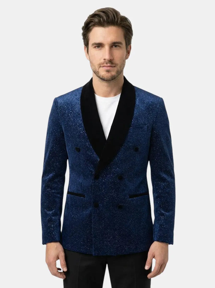 Max Men's suit set featuring a lightweight fabric and double-breasted blazer, displayed on a mannequin.