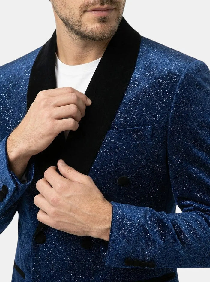 Max Men's Suit Set featuring a lightweight fabric double-breasted blazer and matching trousers, stylish and tailored for formal occasions.