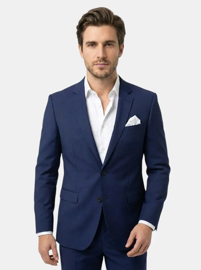 Max Men's Slim Fit Suit Set featuring a tailored jacket and matching pants, perfect for formal occasions.