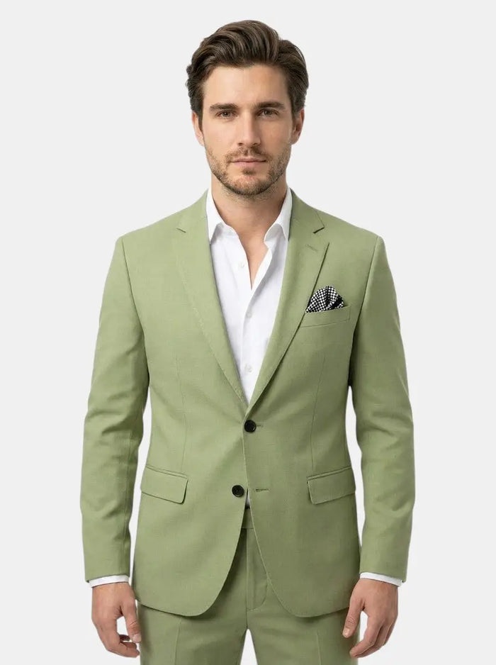 Max men's slim fit suit set featuring a tailored jacket and matching pants, ideal for formal occasions.