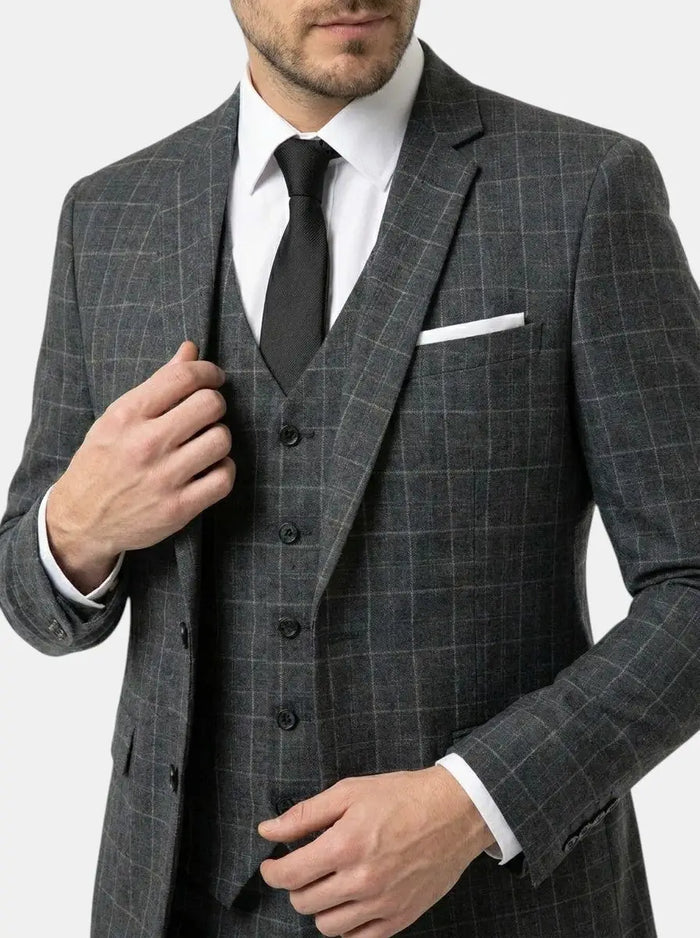Max Men's three-piece checked suit made from lightweight fabric, stylish and comfortable men's suit for formal occasions.