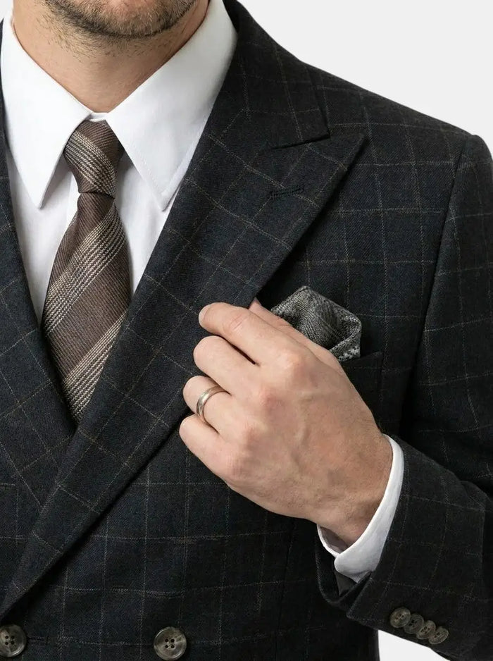 Max Men's three-piece suit with lightweight check pattern, formal attire featuring jacket, vest, and trousers in a stylish design.