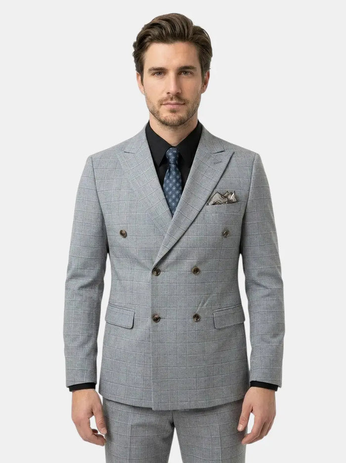 Max Men's three-piece suit with a lightweight check pattern, formal attire, featuring jacket, vest, and trousers in a stylish design.
