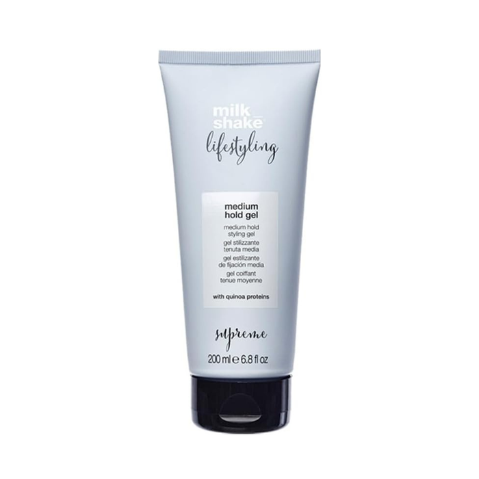 Tube of milk_shake  styling gel on a white background