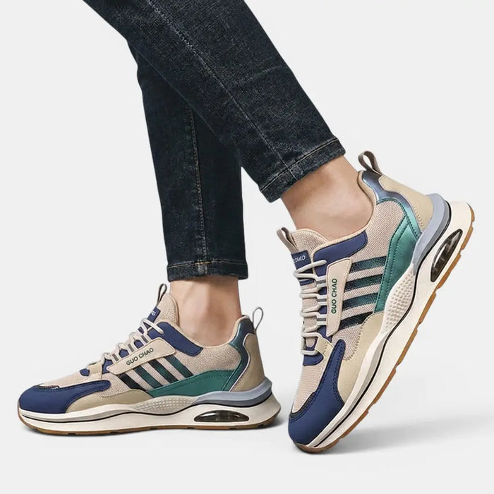 Men's breathable mesh sneakers by LondonLaneStore, stylish lightweight orthopedic running shoes for active men, in black with white soles.