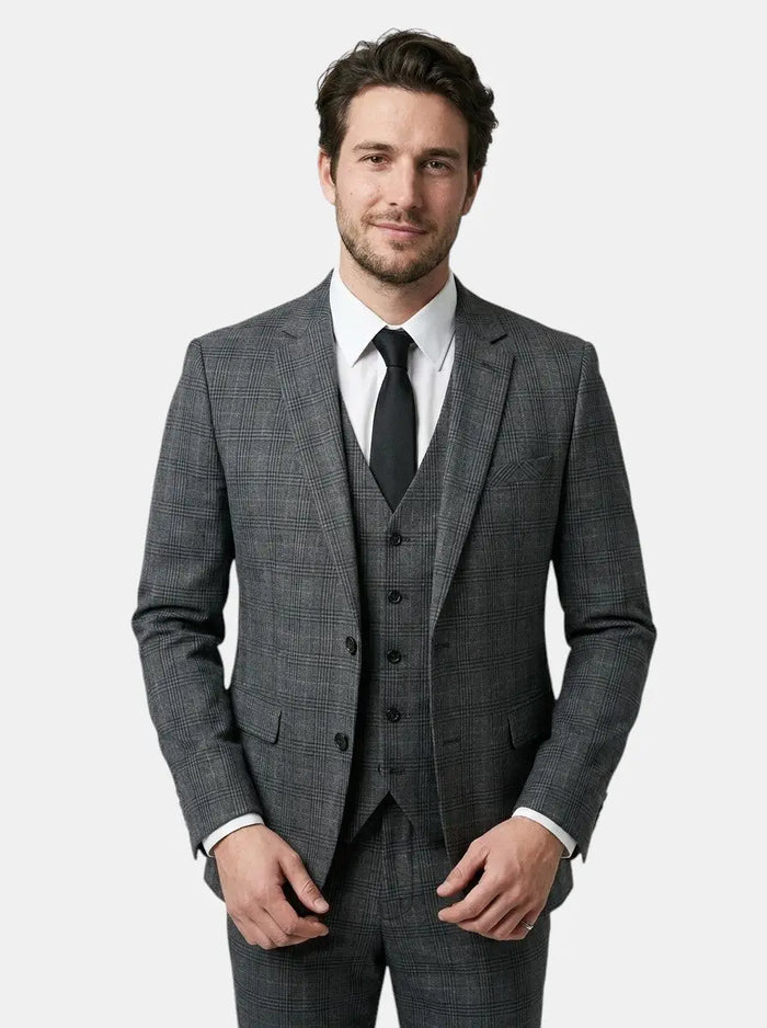 Men's checked fabric three-piece suit from LondonLaneStore, tailored wedding attire with a classic fit and elegant design.