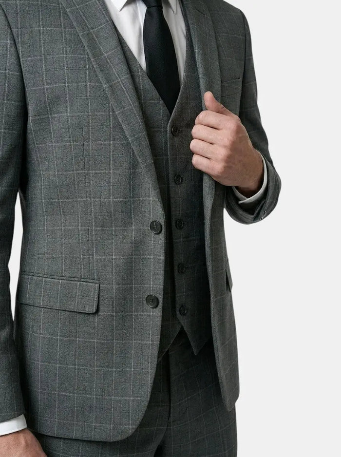 Men's checked fabric three-piece suit from LondonLaneStore, tailored wedding attire with a classic design and elegant fit.