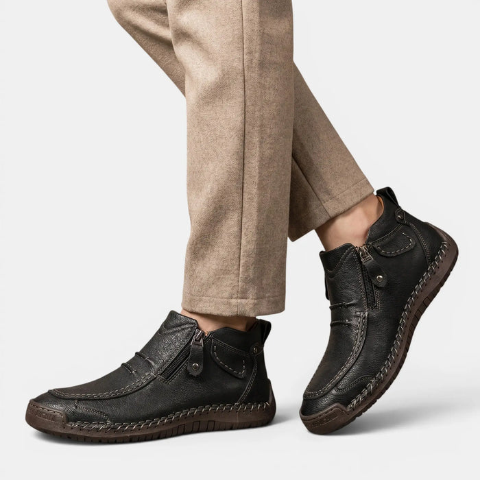 Men's Comfortable Leather Ankle Boots | Stylish Black Side Zip Casual Footwear LondonLaneStore