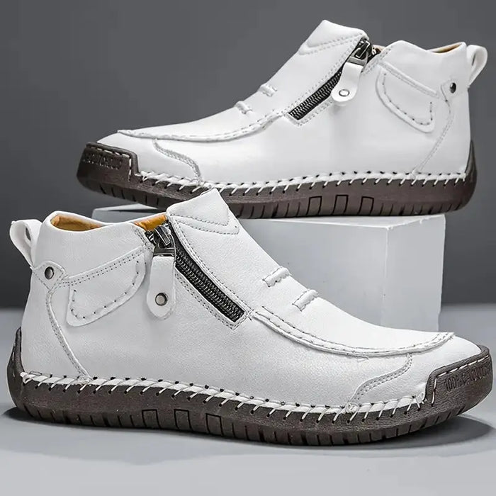 Men's black leather ankle sneakers with side zipper, orthopedic design, stylish casual footwear by LondonLaneStore.