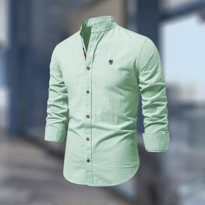 Men's cotton blend long sleeve polo shirt with stand-up collar, versatile smart-casual style, by LondonLaneStore.
