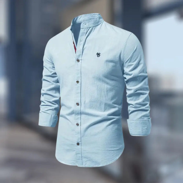 Men's cotton blend stand collar polo shirt with long sleeves, stylish smart-casual men's shirt in a versatile design.