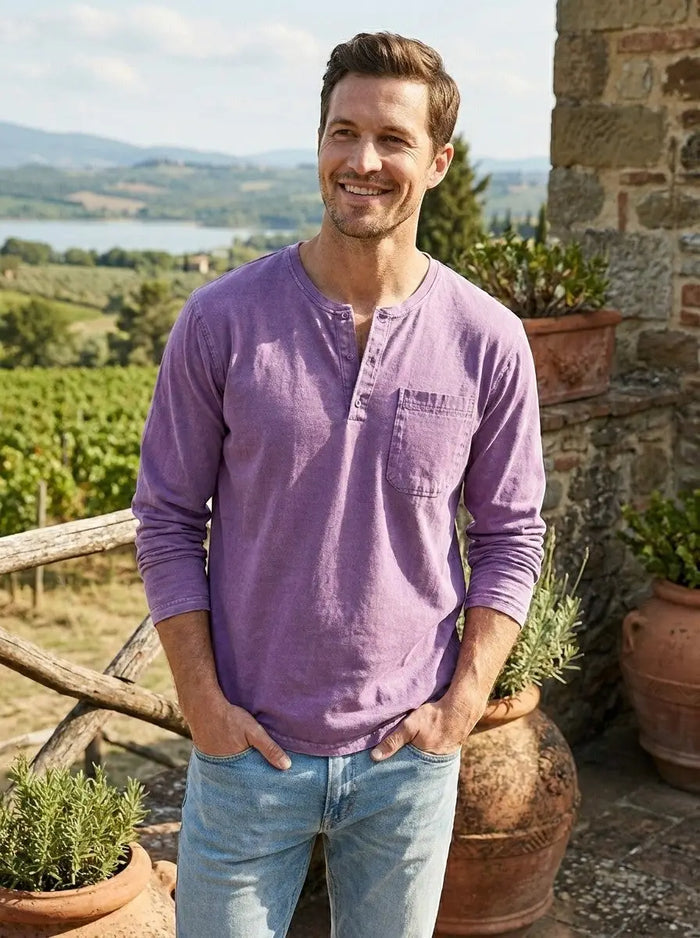 Men's cotton long sleeve Henley shirt with chest pocket, casual and comfortable men's shirt from LondonLaneStore.