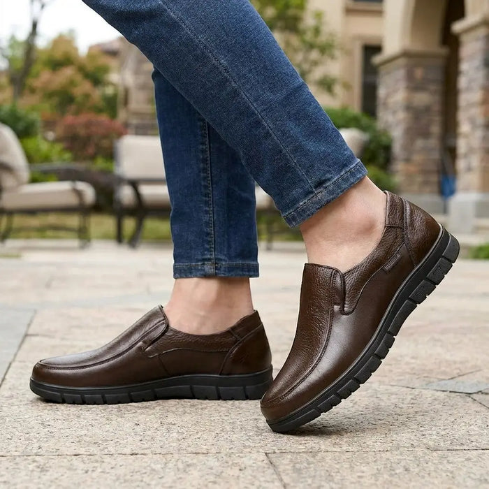 Men's genuine leather casual loafers by LondonLaneStore, handcrafted orthopedic flat shoes with a sleek, elegant design.