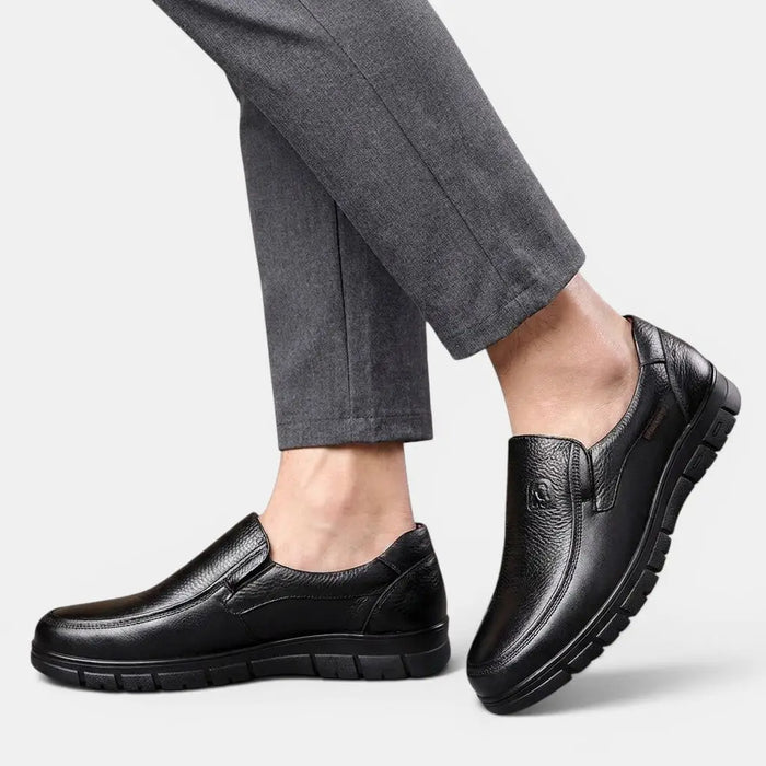 Men's genuine leather casual loafers by LondonLaneStore, handcrafted orthopedic flat shoes with a sleek, elegant design.