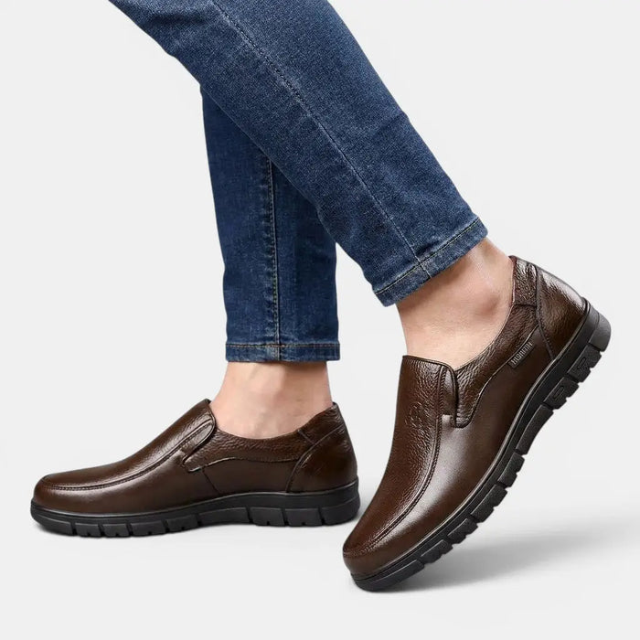 Men's genuine leather casual loafers by LondonLaneStore, handcrafted orthopedic flat shoes with a sleek, elegant design.