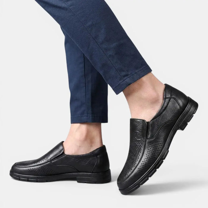 Men's genuine leather casual loafers by LondonLaneStore, handcrafted orthopedic flat shoes with a sleek, elegant design.