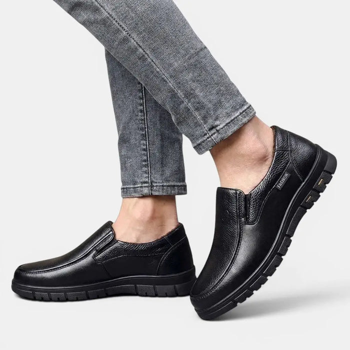 Men's genuine leather casual loafers by LondonLaneStore, handcrafted orthopedic flat shoes with a sleek, elegant design.