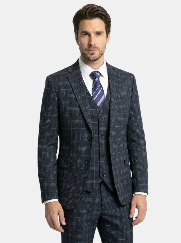 Men's lightweight checkered three-piece suit from LondonLaneStore, featuring a slim-fit design ideal for wedding attire.