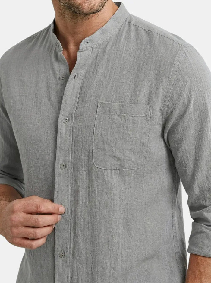 Men's lightweight cotton summer set with relaxed fit long sleeve shirt and shorts, perfect for warm weather.