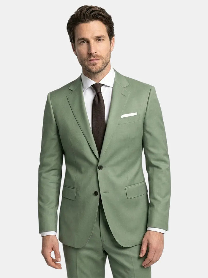 Men's lightweight fabric suit in classic slim fit, suitable for all seasons, shown in a stylish men's suit image.
