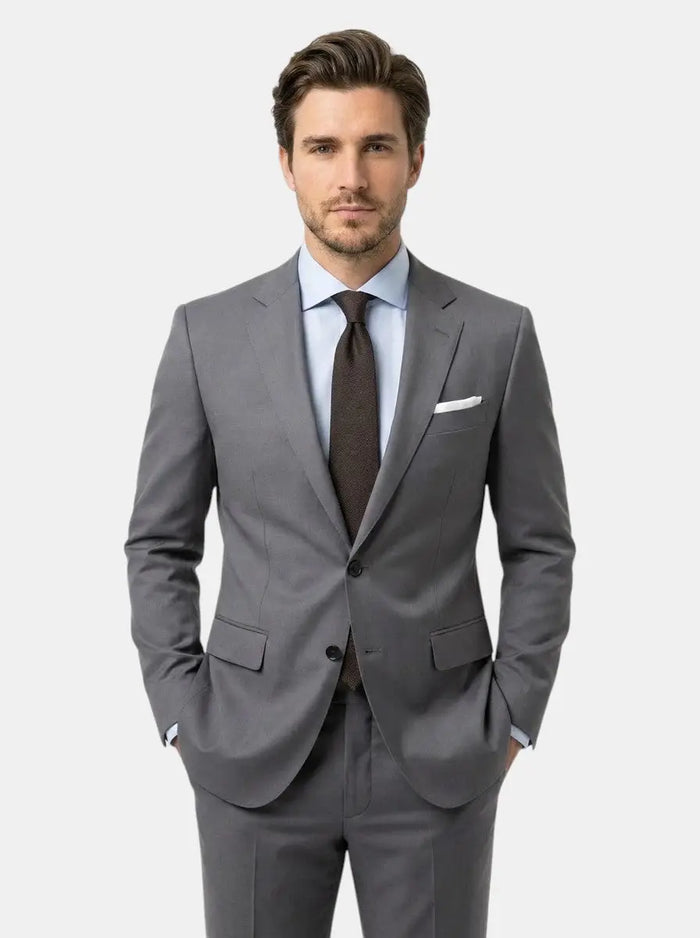 Men's lightweight fabric suit jacket in classic slim fit, single-breasted design, perfect for year-round occasions.